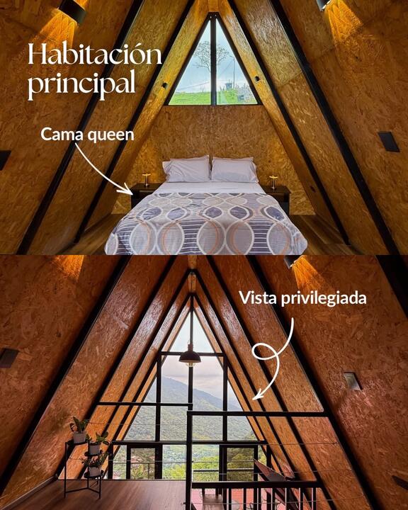 Habitación principal con cama queen y vista privilegiada